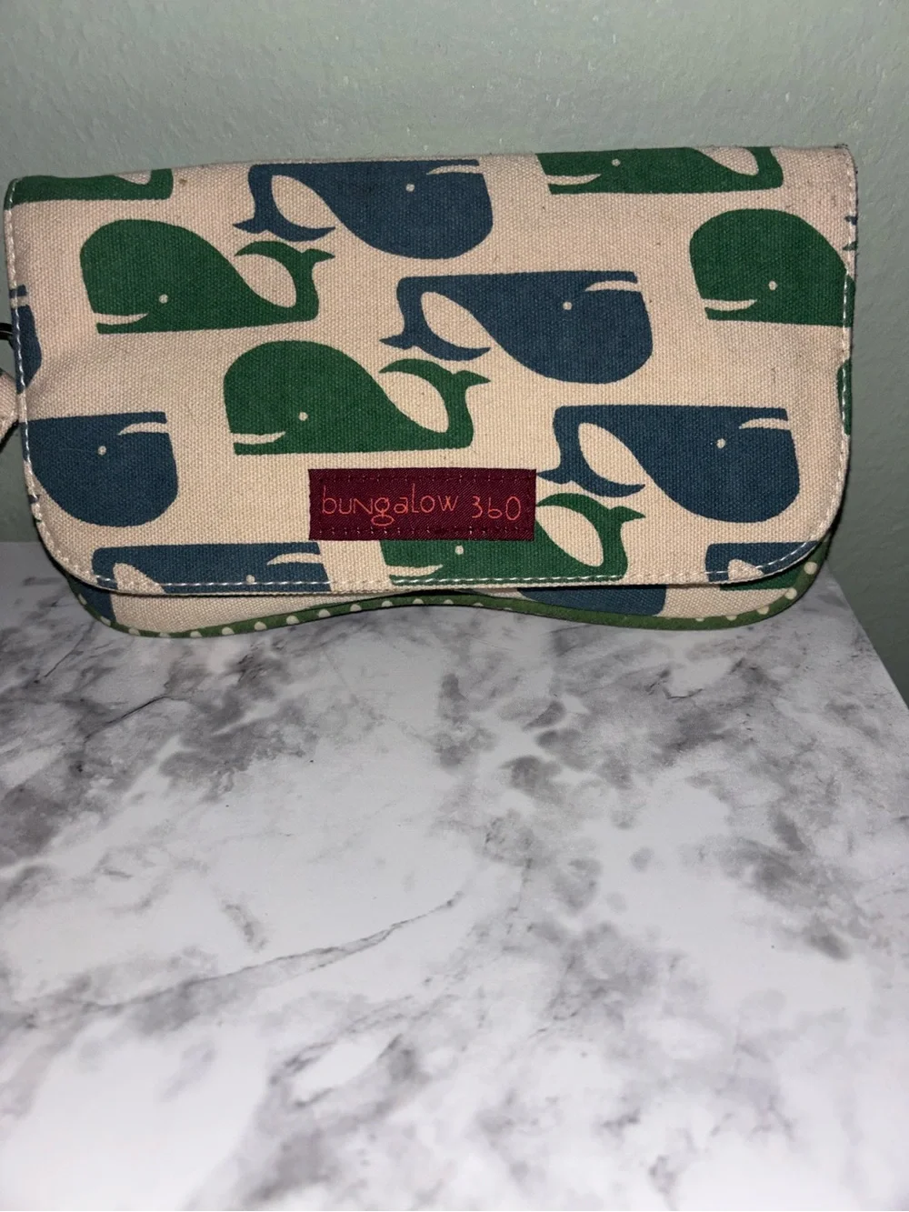 bungalow 360 Whale Canvas Wallet - Green & Blue